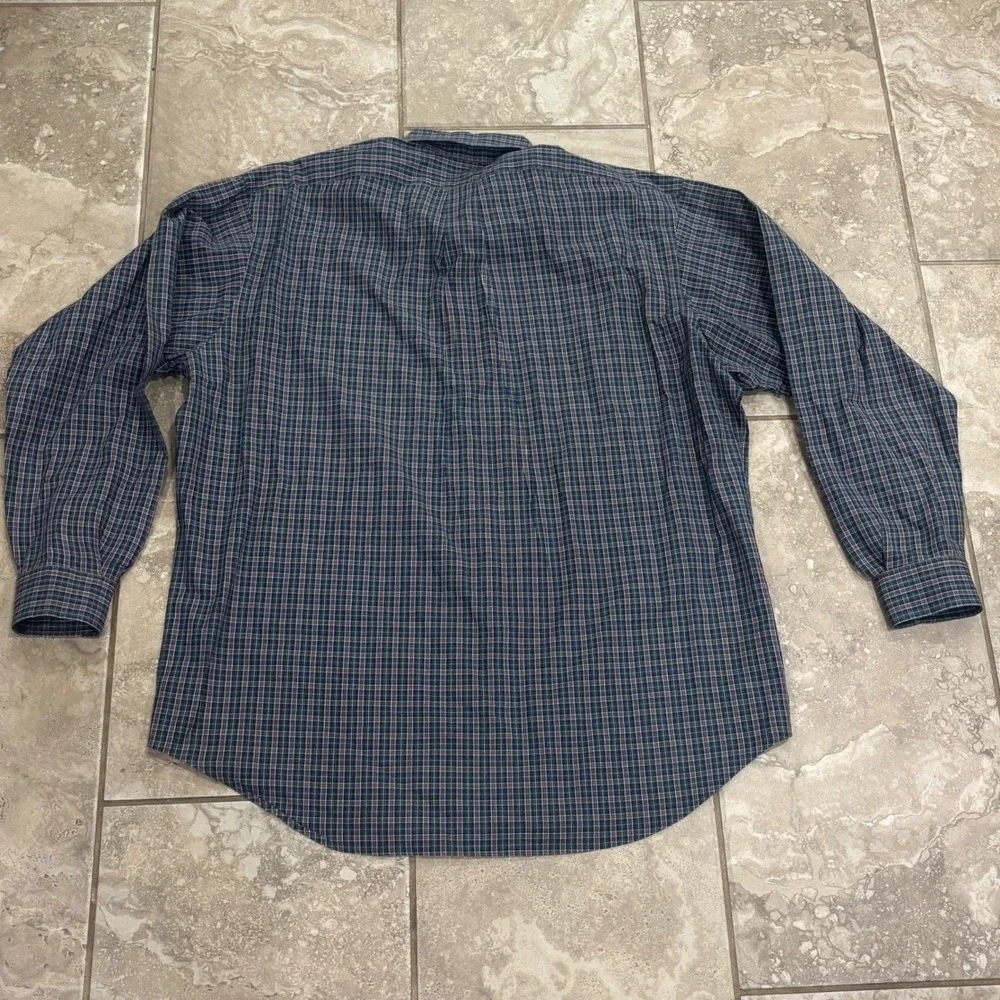 Ralph Lauren Blake Mens Large Plaid Button Down Shirt Navy Green 100% Cotton